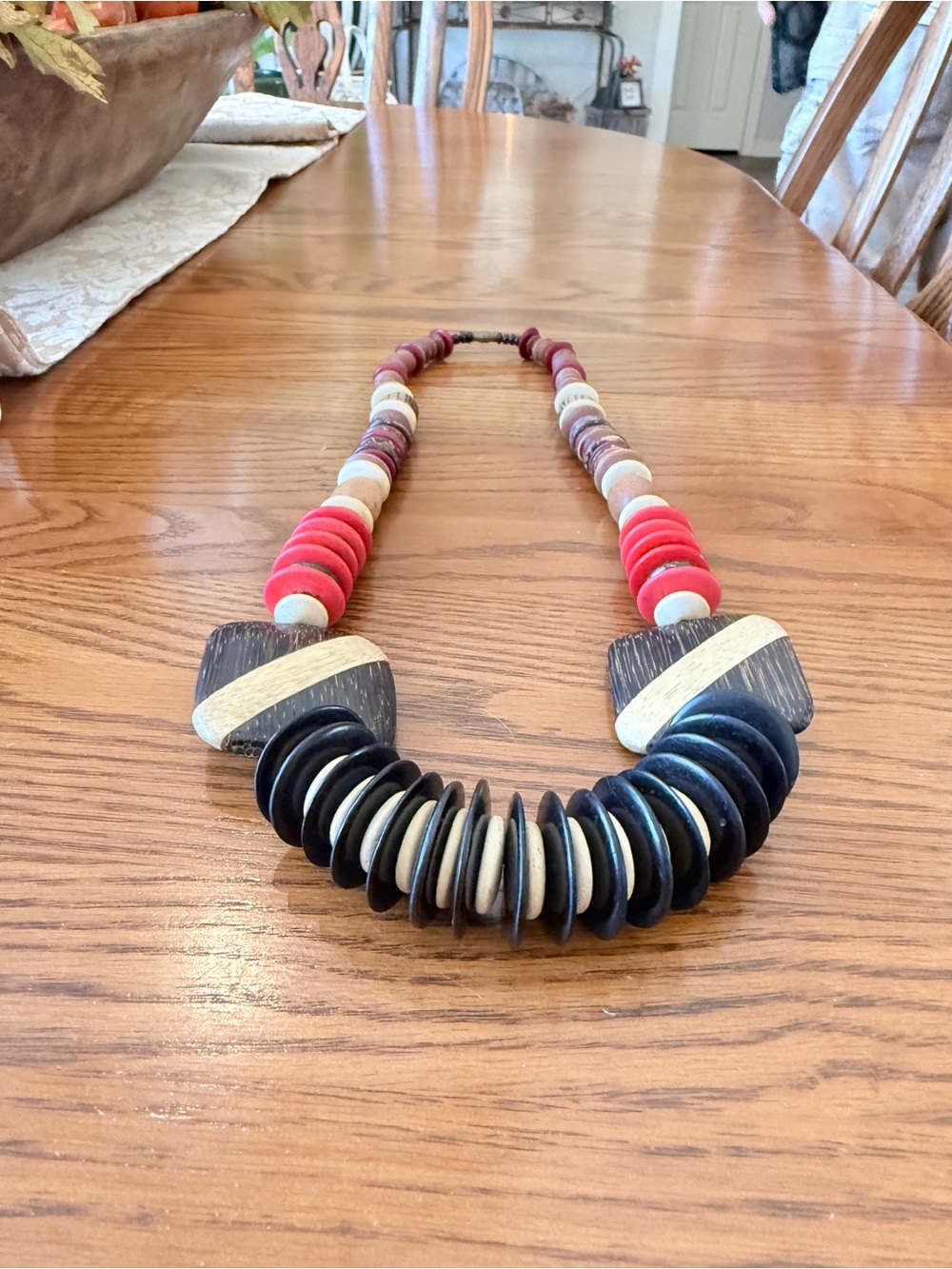 Vintage Boho Chunky Statement Necklace made from Coconut Shells-Wood-Resort Ware - Picture 13 of 17